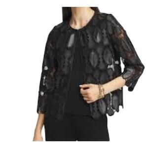 Chico's Womens Black Soutache Travelers Sheer Mesh Design Jacket Size M NWT
